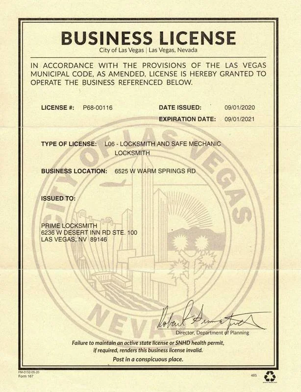 Prime Locksmith Business License