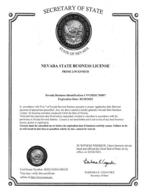 Prime Locksmith License